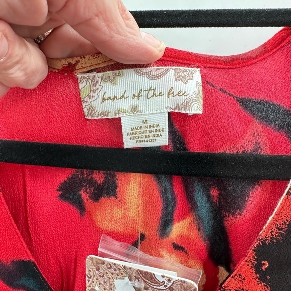 BAND OF THE FREE Dolly red floral puff sleeve woman mini bohemian dress NWT M - Picture 5 of 14